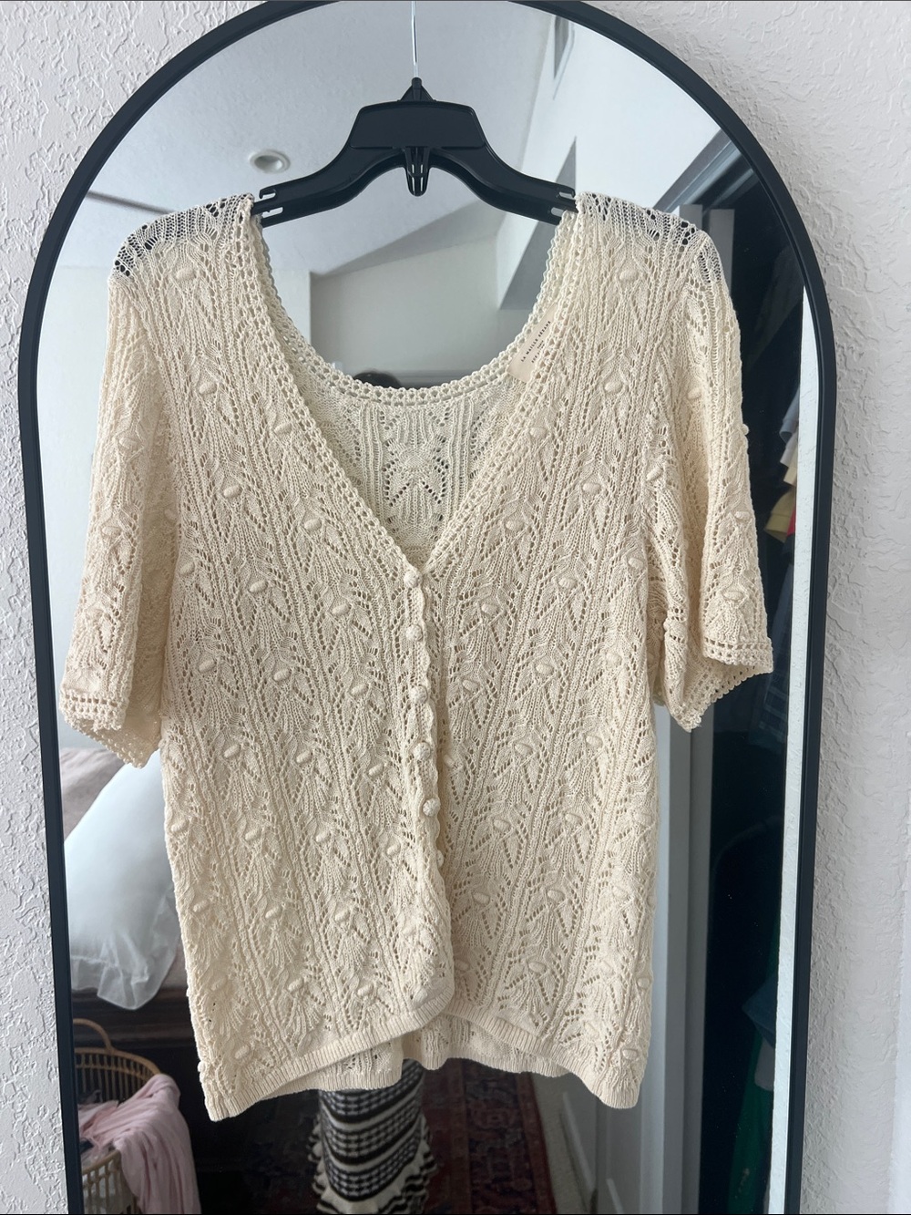 Cream Knit Short Sleeve Top